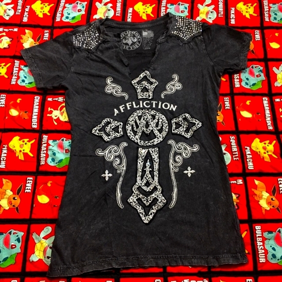 Women's Affliction V Neck with Jewels Shirt Sz L - Picture 1 of 7